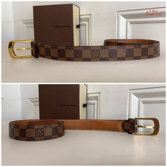 Louis Vuitton Damier Ebene Coated Canvas Ellipse Gold Buckle Belt 95/38 - Picture 10 of 13